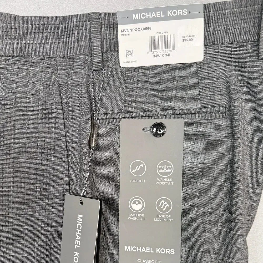 Michael Kors Men's Classic Fit Fall Pattern Pants  Gray plaid 34x34 $95